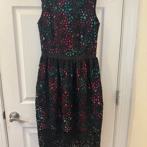 Anthropologie Black Lace Dress with Pink and Teal